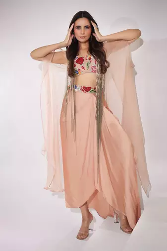 Haseena Caramel Brown Drape Skirt Set