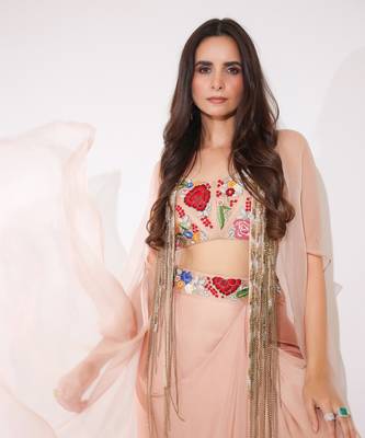 Haseena Caramel Brown Drape Skirt Set 5