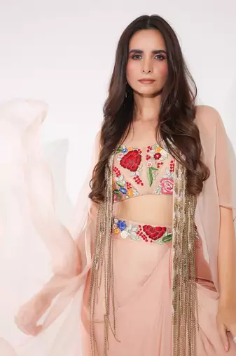 Haseena Caramel Brown Drape Skirt Set