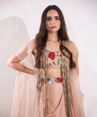 Haseena Caramel Brown Drape Skirt Set 6