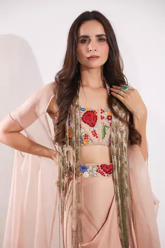 Haseena Caramel Brown Drape Skirt Set