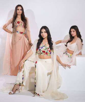 Haseena Caramel Brown Drape Skirt Set 7