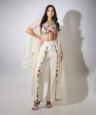 Haseena Ivory Cape & Flutter Pants Set 2