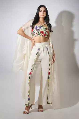 Haseena Ivory Cape & Flutter Pants Set
