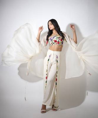 Haseena Ivory Cape & Flutter Pants Set 3