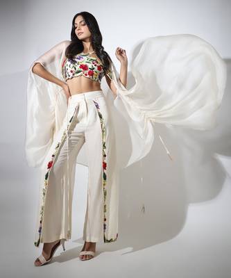 Haseena Ivory Cape & Flutter Pants Set 5