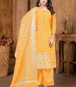YellowWevon DesignerBanarasi SilkunstitchedLong Length KameezPantparty wear salwarsuit