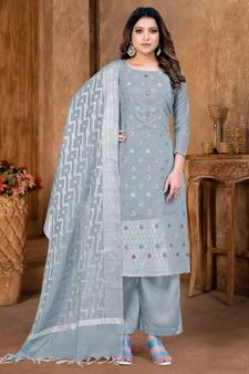 GreyWevon DesignerBanarasi SilkunstitchedLong Length KameezPantparty wear salwarsuit