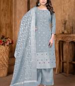 GreyWevon DesignerBanarasi SilkunstitchedLong Length KameezPantparty wear salwarsuit