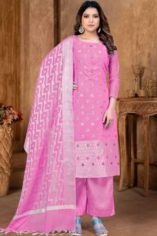 PinkWevon DesignerBanarasi SilkunstitchedLong Length KameezPantparty wear salwarsuit