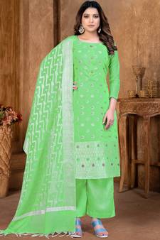 GreenWevon DesignerBanarasi SilkunstitchedLong Length KameezPantparty wear salwarsuit