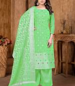 GreenWevon DesignerBanarasi SilkunstitchedLong Length KameezPantparty wear salwarsuit