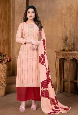 PinkDesigner PrintedCanbric CottonunstitchedLong Length Kameez Plazzo party wear salwarsuit 1