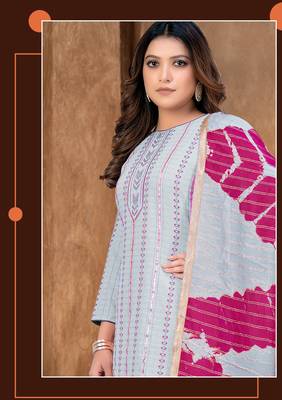 BlueDesigner PrintedCanbric CottonunstitchedLong Length Kameez Plazzo party wear salwarsuit 2