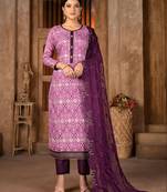 PurpleDesigner PrintedCanbric CottonunstitchedLong Length KameezPantparty wear salwarsuit