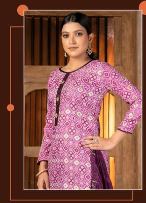 PurpleDesigner PrintedCanbric CottonunstitchedLong Length KameezPantparty wear salwarsuit 2