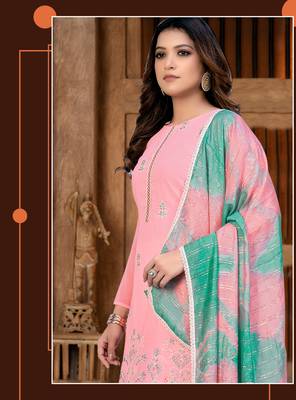 PinkDesigner PrintedGeorgetteunstitchedLong Length KameezPantparty wear salwarsuit 2