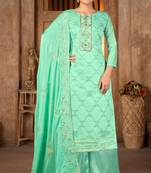 Sea GreenDesigner Embroidery WorkModal CottonunstitchedLong Length Kameez Plazzo party wear salwarsuit