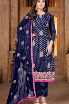 Nevy BlueDesigner Embroidery WorkModal Chandei unstitchedLong Length KameezPantparty wear salwarsuit