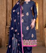 Nevy BlueDesigner Embroidery WorkModal Chandei unstitchedLong Length KameezPantparty wear salwarsuit