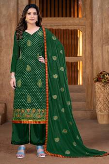 GreenDesigner Embroidery WorkModal Chandei unstitchedLong Length KameezPantparty wear salwarsuit