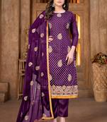 PurpleDesigner Embroidery WorkModal Chandei unstitchedLong Length KameezPantparty wear salwarsuit