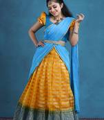 Shivangi Teenage Girls Yellow Organza Silver Half Saree | Langa Davani