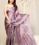 Pink Printed Chiffon Saree With Blouse