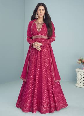 Hot Pink Sequence Embroidered Designer Anarkali Suit 1