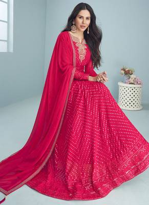 Dark Pink Sequence Embroidered Designer Anarkali Suit 1