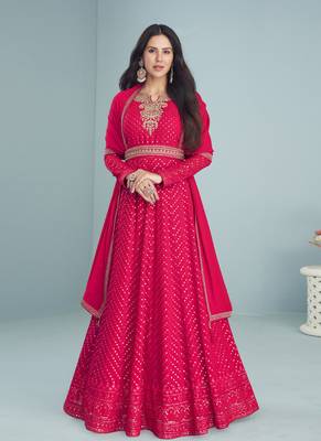 Dark Pink Sequence Embroidered Designer Anarkali Suit 2