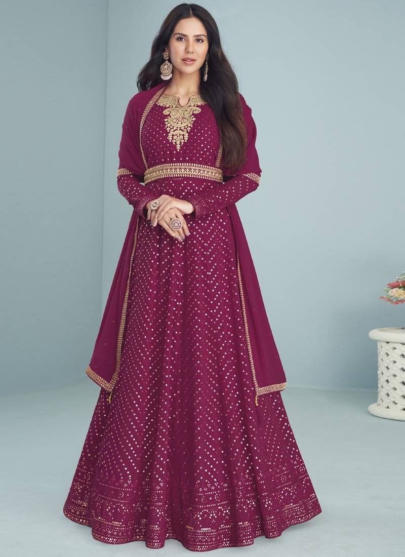 Purple Sequence Embroidered Designer Anarkali Suit