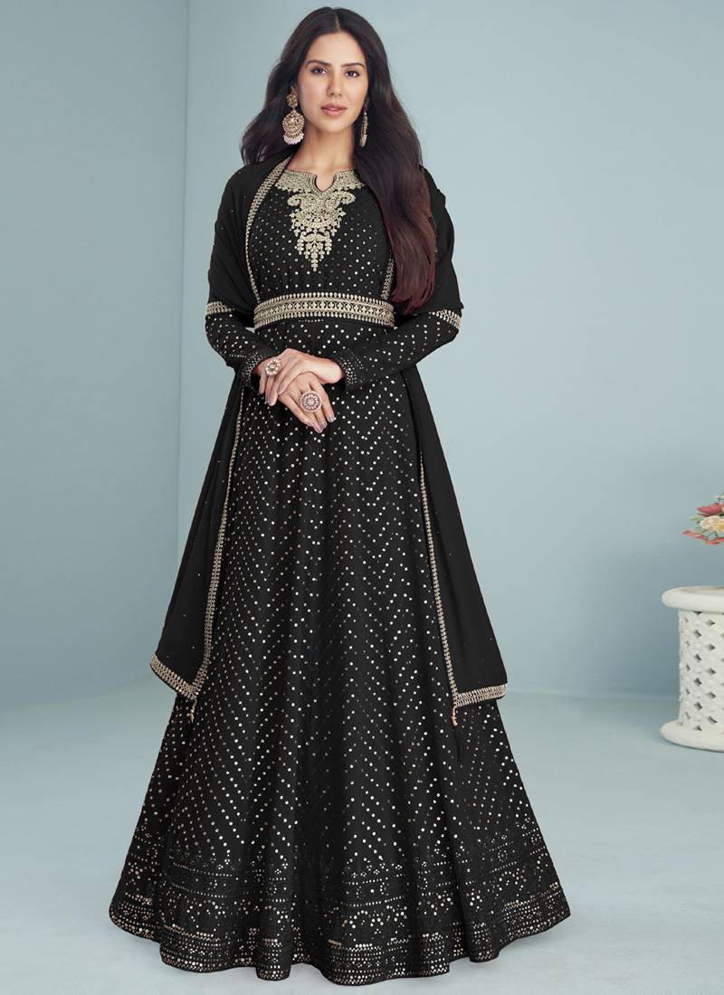 Black Sequence Embroidered Designer Anarkali Suit