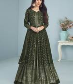 Olive Green Embroidered Slit Style Designer Anarkali Lehenga