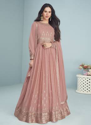 Vasu Sarees Georgette Sequin Embroidered Baby Pink Anarkali Suit 2