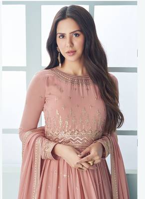 Vasu Sarees Georgette Sequin Embroidered Baby Pink Anarkali Suit 3
