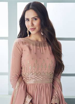 Vasu Sarees Georgette Sequin Embroidered Baby Pink Anarkali Suit 4