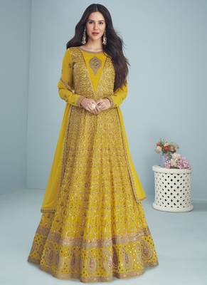 Yellow Sequence Embroidered Designer Anarkali Suit 1