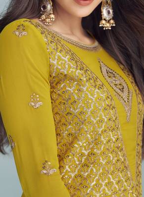 Yellow Sequence Embroidered Designer Anarkali Suit 2