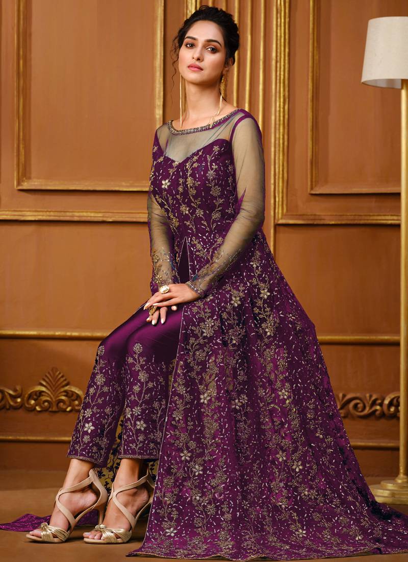 Purple Pure Georgette Anarkali Pant