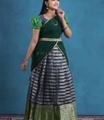 Shivangi Teenage Girls Grey Organza Silver Half Saree | Langa Davani