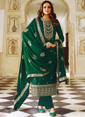 Green Silk Blend Embroidery Pakistani Salwar Kameez 1