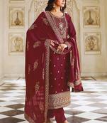 Maroon Silk Blend Embroidery Pakistani Salwar Kameez