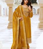 Mustard Silk Blend Embroidery Pakistani Salwar Kameez