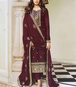 Dark Maroon Silk Blend Embroidery Pakistani Salwar Kameez