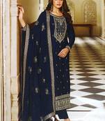Navy Blue Silk Blend Embroidery Pakistani Salwar Kameez