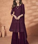 Deep Wine Embroidered Bollywood Sharara Suit