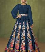 Royal Blue Floral Embroidered Peplum Style Lehenga Choli