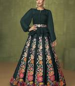 Dark Green Floral Embroidered Peplum Style Lehenga Choli