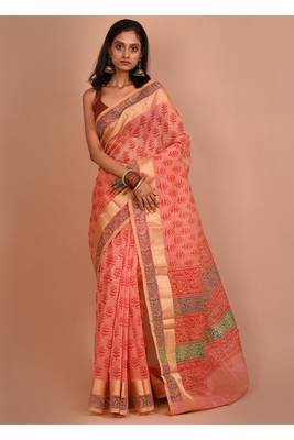 Pink Kota Cotton Saree With Blouse Piece 1